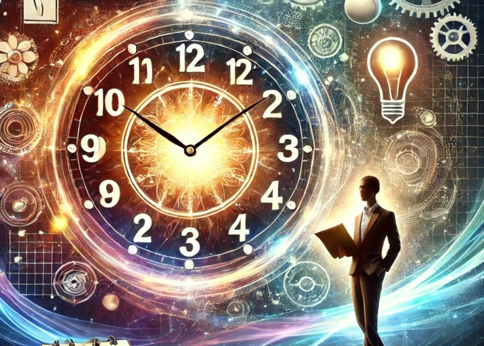 DALL·E 2024-12-04 10.35.24 - An artistic and motivational depiction of time management_ a clock with vibrant and dynamic visuals, where each hour is represented by symbols of prod